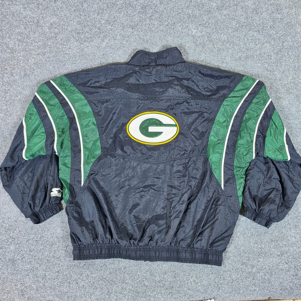 Vintage Starter Green Bay Packers NFL Windbreaker Jacket Men 2XL Black Green 90s - Picture 1 of 7